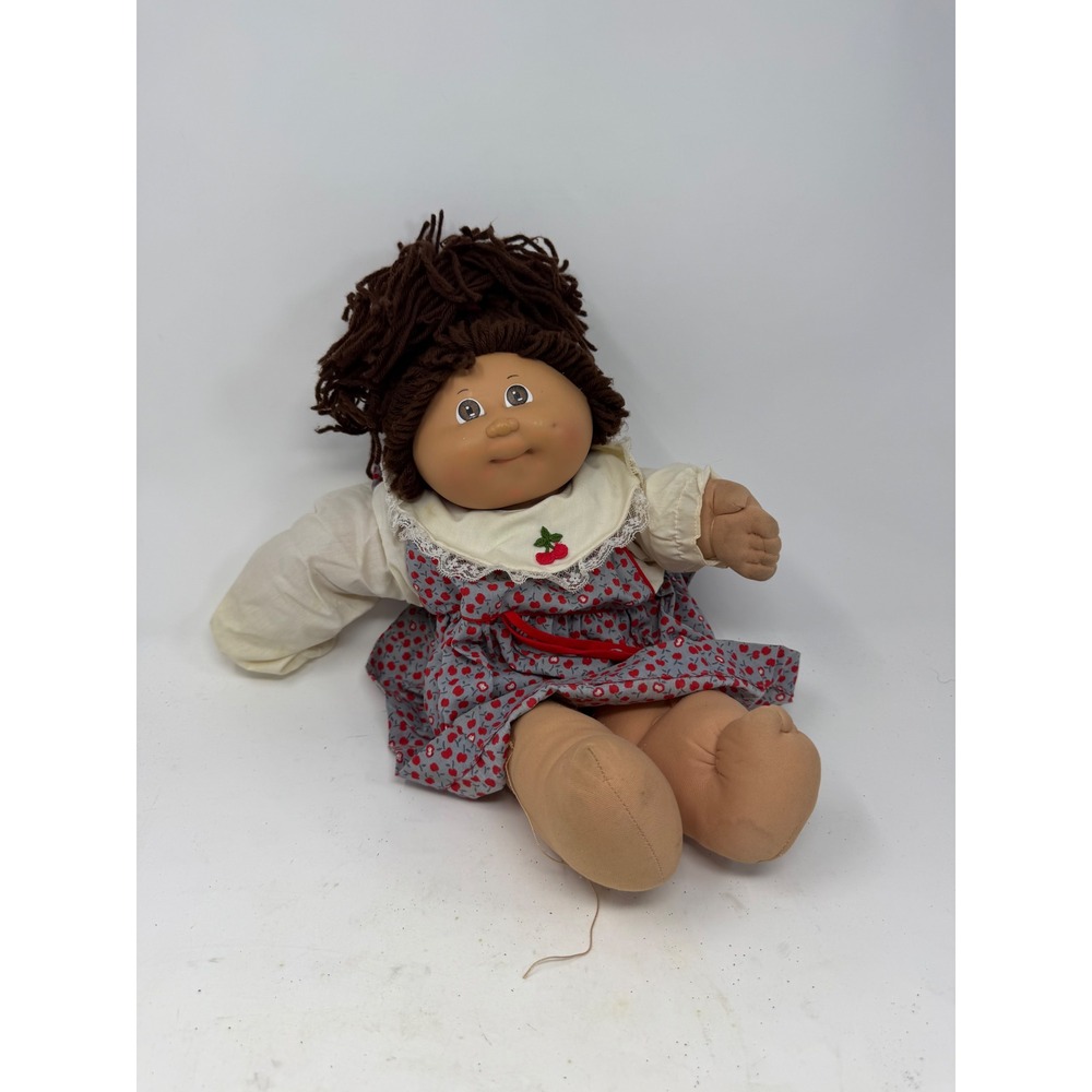 Vintage 1984 Cabbage Patch Kids Doll Brown Hair Brown Eyes Cherry Dress Coleco